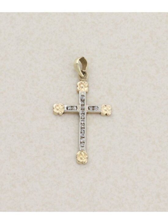 Unbranded Jewelry - Pendant Only 14K White & Yellow Gold Diamond Cross Pendant 1 1/4" x 5/8" inch